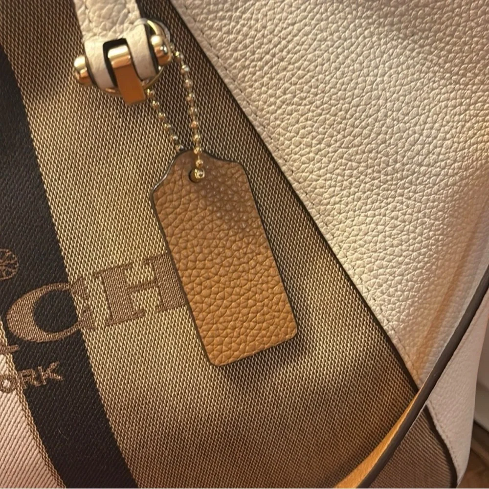 Coach Striped Canvas Satchel in Brown, Tan & White - Picture 4 of 10